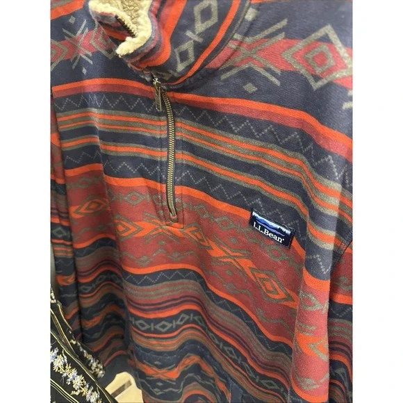 L.L.Bean Half-zip Men'sNavajo Aztec Mens 512319 Sherpa Collar Sweater Size XLT